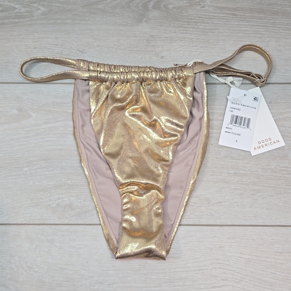 NWT Good American Mink Foil Metallic Swim bottom sz 3/L